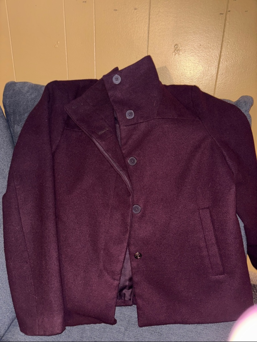 Women’s Funnel neck Wool-Blend Button Front Coat - Deep Plum